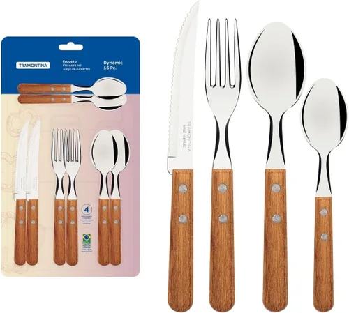 Vista 4 de Tramontina 22399/028 Herramientas de cocina para barbacoa con mango de madera natural dinámico Juego de 15 herramientas Churrasco Durable Acero