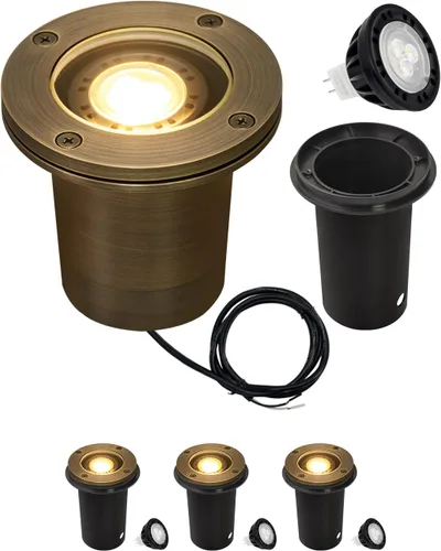 Vista 16 de MALORY Luces de Paisaje de Bajo Voltaje, (4.6''A) Cubierta Superior de Latón 12V Luces Empotradas en el Suelo para Exteriores, Iluminación LED