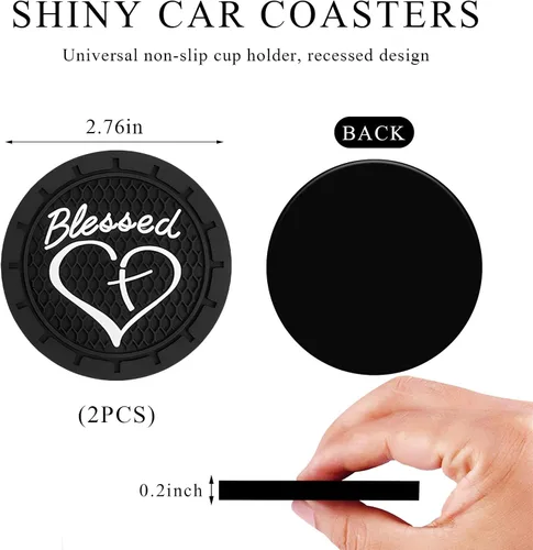 Vista 2 de KVAEY 2 PCS Posavasos para Portavasos de Coche, 2.76 Pulgadas Alfombrillas Antideslizantes para Bebidas del Vehículo con Linda Cruz Bendita