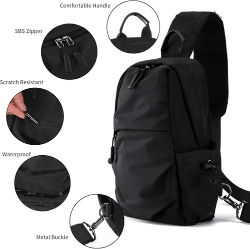Vista 6 de Mochila ligera y resistente al agua para hombres y mujeres con hombros pequeños para caminar viajes ciclismo Negro talla única Mochilas Sling