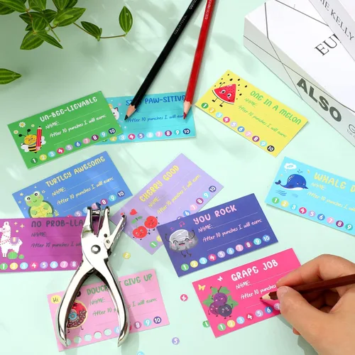 Vista 4 de Teling 200 tarjetas perforadoras de comportamiento con perforador de agujeros, tarjeta de recompensa de comportamiento para estudiantes, aula