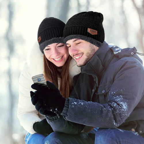 Vista 6 de Loritta Winter Hats for Men, 3 PCS Fleece Beanie Scarf Gloves Set A-Negro