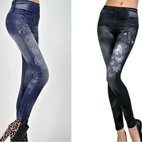 Vista 2 de Amybria - Leggings ajustados para mujer, pantalones de mezclilla ajustados, color negro, talla única, Negro