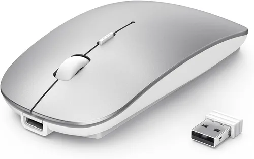Vista 8 de TECKNET Ratón inalámbrico Bluetooth para laptop, mouse silencioso recargable (Bluetooth 5.2/3.0 y 2.4G), ultrafino, 6 niveles ajustables 4800 DPI