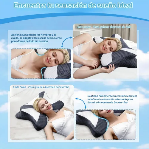Vista 5 de SAHEYER Almohada cervical para aliviar el dolor de cuello, almohada de espuma viscoelástica 2 en 1 mejorada con 2 firmezas, almohada ortopédica