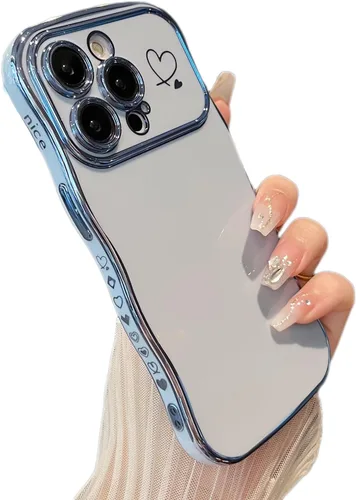 Vista 8 de ZTOFERA Funda para iPhone 11 de 6.1 pulgadas, bonita funda con marco ondulado rizado con patrón de corazón de amor, borde chapado de lujo