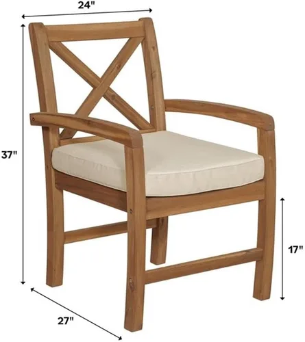 Vista 3 de Walker Edison Delray - Juego de 2 sillas clásicas de madera de acacia con cojines y respaldo en X, color marrón