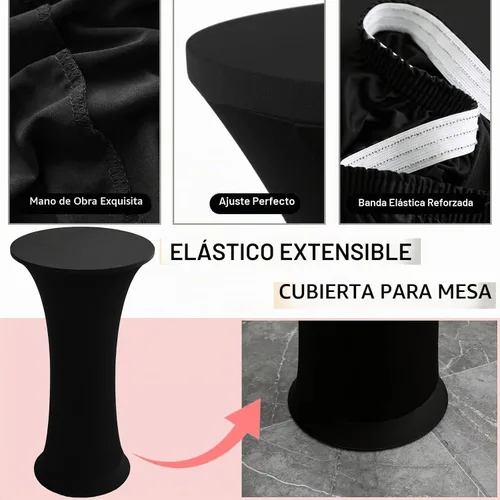 Vista 5 de Mantel Redondo Elástico de Spandex para Cóctel, Paquete de 2, 24"x43" Cubierta de Mesa Ajustada Highboy Elástica, Mantel Redondo de Cóctel para Mesa