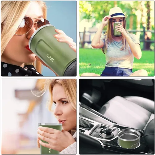 Vista 5 de CS COSDDI - Vaso térmico de acero inoxidable de 12 onzas con aislamiento al vacío, taza de viaje de café a prueba de derrames con tapa