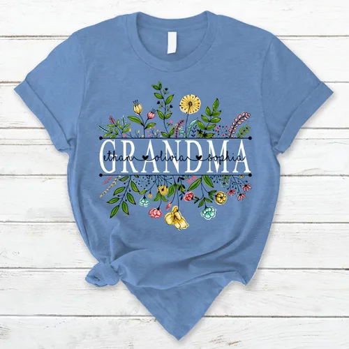 Vista 4 de Custom Mom Mimi and Grandkids Wildflowers Shirt, Customize Grandma Gifts, Gifts for Grandma Nana Gigi Oma Mamaw Yaya