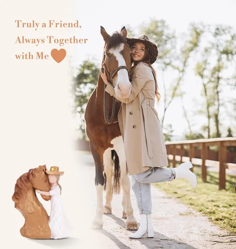 Vista 3 de BEARAE Figura de caballo para niñas y mujeres, escultura de resina pintada a mano, decoración ecuestre, regalos para amantes de los caballos