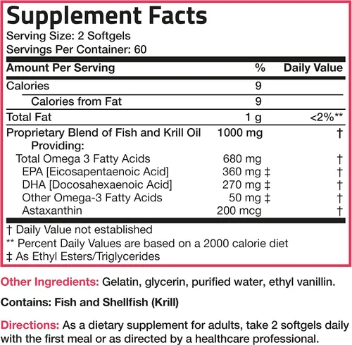 Vista 6 de Bronson Omega-3 Fish + Krill Oil 1000 mg EPA DHA Astaxantina Mezcla Premium – Salud de las articulaciones, cerebro y ojos – Sin OMG, probado