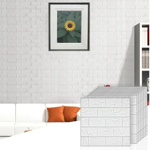 Vista 3 de 30 piezas de paneles de pared 3D para despegar y pegar, papel pintado de ladrillo blanco autoadhesivo impermeable, paneles de pared de ladrillo