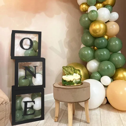 Vista 2 de Sooyee - Decoraciones de primer cumpleaños, 3 cajas de globos, color negro