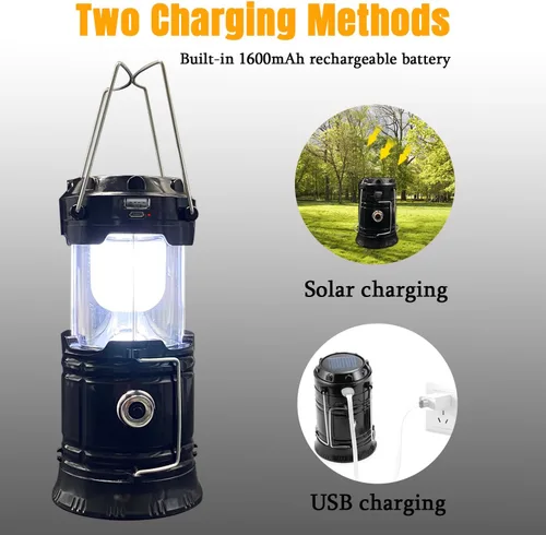 Vista 6 de Linterna LED plegable portátil para campamento, XTAUTO ligera, impermeable, solar, recargable, USB, kits de supervivencia para interiores