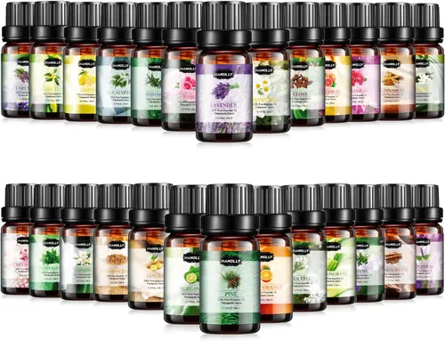 Vista 10 de Juego de aceites esenciales, kit de aceites esenciales de aromaterapia para difusor, humidificador, masaje, cuidado de la piel (12 x 5ml) - árbol