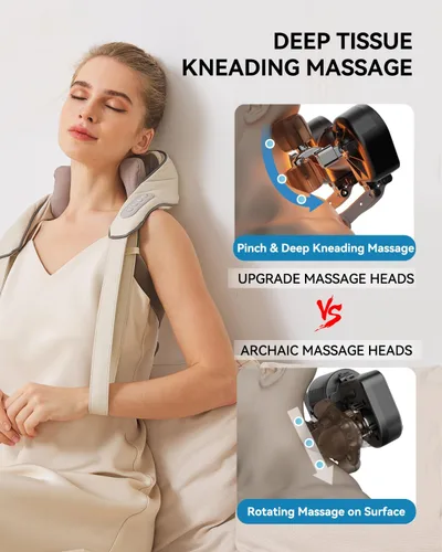 Vista 3 de Masajeador de cuello y hombros para aliviar el dolor de tejido profundo, masajeador Shiatsu de amasamiento profundo con calor para aliviar