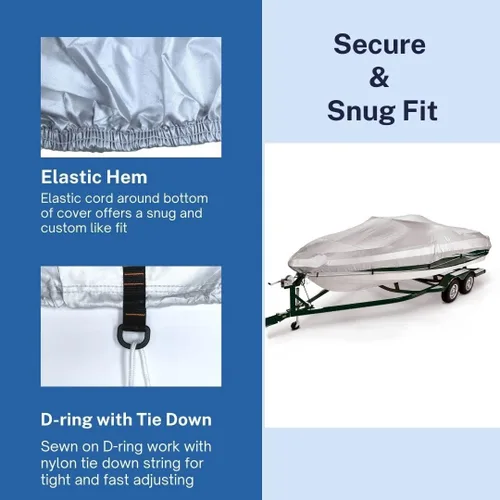 Vista 5 de Savvycraft Funda para lancha de 12 a 14 pies, poliéster resistente e impermeable de grado marino para lanchas V-Hull, lanchas de bajo