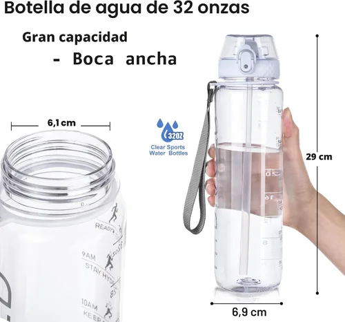 Vista 7 de GOPPUS Botellas de agua transparentes con pajilla, botellas de agua de plástico de 32 onzas, sin BPA, botella de boca ancha de Tritan a prueba
