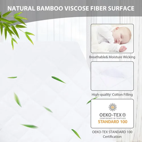 Vista 3 de Ruili Protector de colchón impermeable de viscosa de bambú y rayón, paquete de 2 fundas acolchadas para colchón de bebé, colchón suave de viscosa