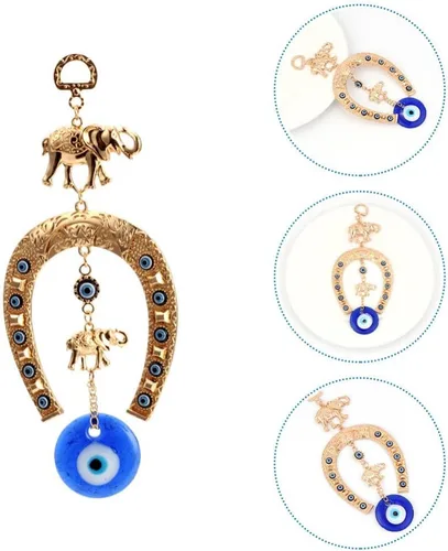 Vista 3 de Llavero de regalo adornos de ojo turco colgante de pared de mal de ojo herradura decoración accesorios clave amuleto llavero encantos mochila