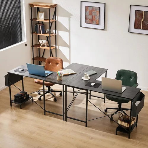 Vista 6 de Sweetcrispy Escritorio para juegos en forma de L, mesa de esquina para computadora, juegos de PC con soporte de CPU, bolsa lateral para el hogar