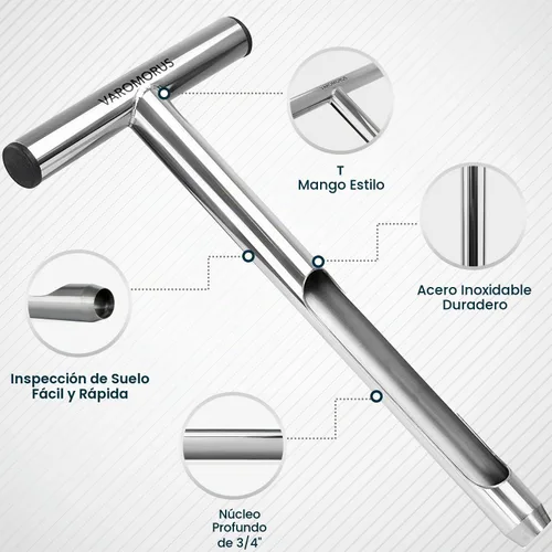 Vista 3 de Varomorus Sonda de muestreo de suelo Mango tubular estilo T de acero inoxidable. (12 pulgadas)