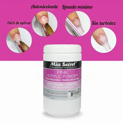 Vista 4 de Mia Secret Polvo acrílico rosa 1.5 lbs - Hecho en Estados Unidos
