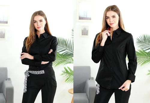 Vista 4 de Esabel.C Camisas de manga larga con botones para mujer, ajuste regular, algodón elástico