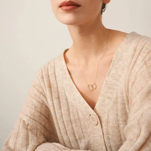 Vista 3 de Collar de círculos entrelazados de oro real de 14 quilates para mujer collares de anillos dobles en oro de 14 quilates collares con colgante