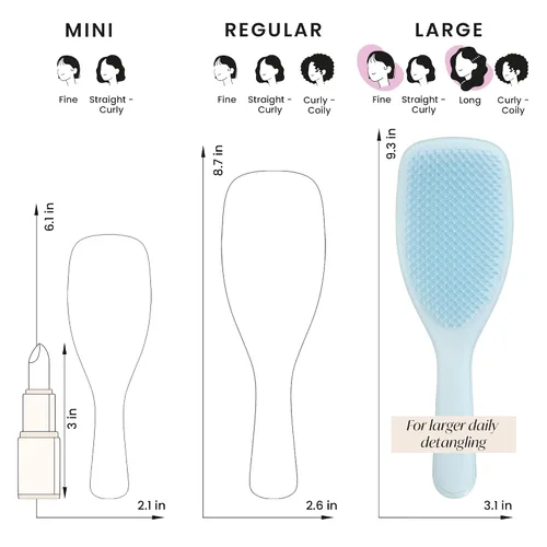 Vista 8 de Tangle Teezer Cepillo desenredante fino y frágil, elimina nudos y reduce la rotura, grande y tamaño de viaje, azul y menta