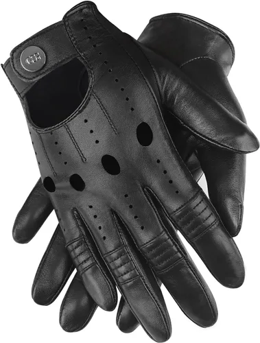 Vista 12 de GSG Guantes de cuero genuino para hombre de piel de oveja negros para conducir en bicicleta con pantalla táctil, guantes de motocicleta sin forro