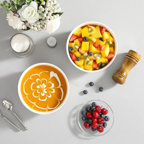 Vista 8 de MALACASA Juego de Tazones para Ensalada, 44 OZ (7") Tazones Grandes para Sopa Tazones para Cereal para Cocina, Juego de Tazones de Cerámica Blanca
