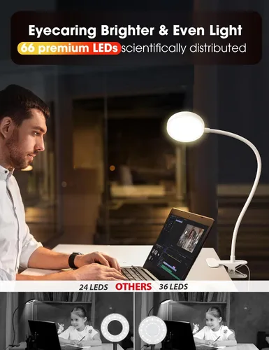 Vista 2 de LiFMIRA Lámpara de Cama con Clip de Luz 8W 66 LED Luz de Lectura para Cama, 5 Colores 10 Niveles de Brillo Regulable, Lámpara de Lectura de Metal