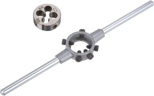 Vista 8 de uxcell Juego de llaves de mango de troquel, M7 x 0.5 roscado redondo y 0.984 in (dados M7-M9) soporte ajustable herramienta de mano