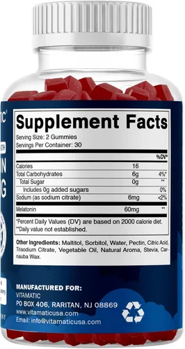 Vista 8 de Vitamatic Melatonina sin azúcar 60 mg - 60 gomitas vegetarianas - Suplemento que no forma hábito