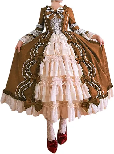 Vista 18 de SHOPESSA Vestido victoriano para mujer, vestido de lolita francesa, disfraz de princesa, vestido renacentista, manga acampanada, corte de cosplay