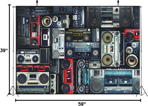 Vista 7 de BELECO Fondo de pantalla retro para pared de los años 80, 5 x 3 pies, estilo vintage de los años 70, regreso a los años 80, 90, fiesta, música, DJ