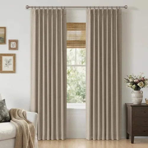 Vista 16 de Cortinas opacas con textura y aspecto de lino de 72 pulgadas de largo, juego de 2 paneles de cortinas opacas de lino sintético para dormitorio