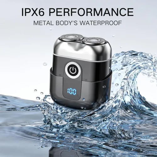 Vista 5 de Mini afeitadoras eléctricas para hombre Razor Face IPX7 Waterproof Wet Dry Cordless Razor with 3 Floating Blades LED Display for Travel Home USB