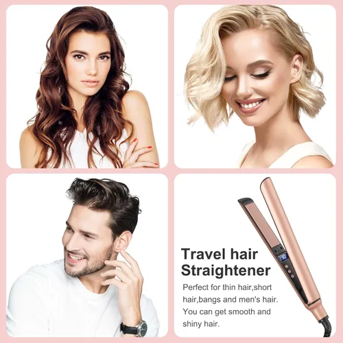 Vista 2 de Mini plancha plana, mini plancha de pelo de cerámica para cabello corto, rizos y flequillo, planchas planas pequeñas de doble voltaje para viajes
