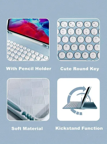 Vista 6 de Funda de teclado con mouse para Galaxy Tab S10 Plus/S9 FE Plus/S9 Plus 12.4" Slim Candy Color Round Key Magnetic Detachable Wireless Bluetooth