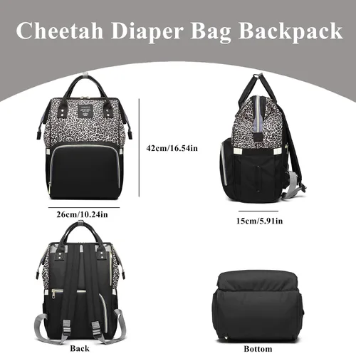 Vista 2 de Bolsa de pañales con estampado de leopardo, mochila multifunción para el cuidado del bebé, bolsa de viaje impermeable para mamá, color marrón