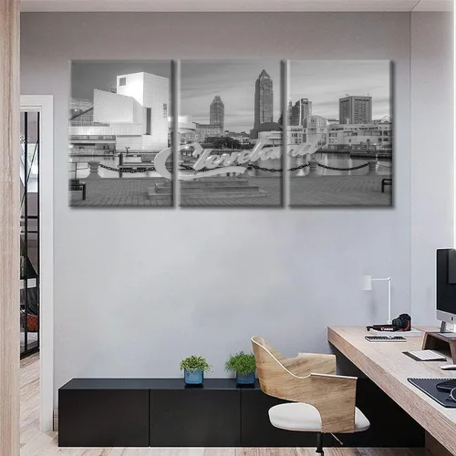 Vista 25 de TUMOVO Cuadros de la ciudad de Nueva York, arte de pared en blanco y negro, 3 paneles, rascacielos del centro de América, impresiones artísticas