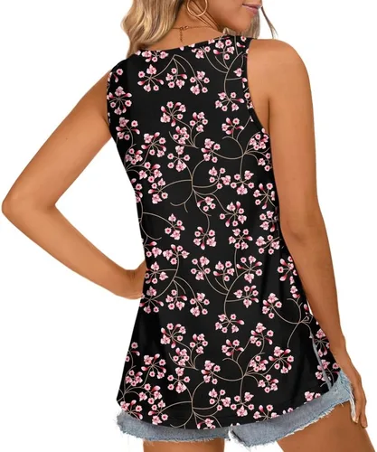 Vista 3 de LONGYUAN - Camisetas sin mangas de verano para mujer con diseño casual y holgado, blusa tipo túnica con cuello en V y aberturas laterales