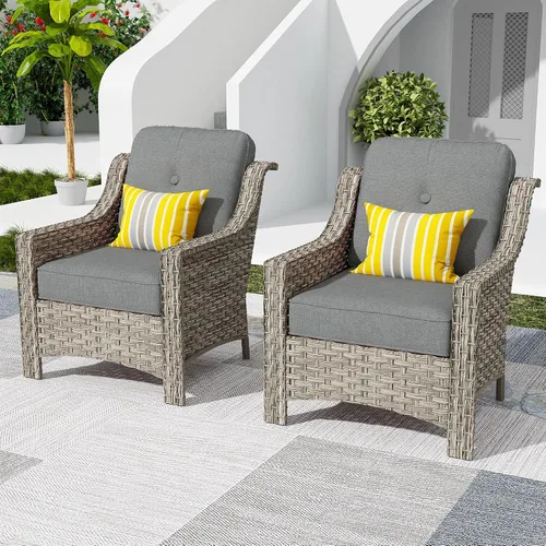 Vista 12 de HOOOWOOO Sofá de patio de 3 plazas de mimbre para exteriores, resistente a todo tipo de clima, con respaldo alto, muebles a juego (beige y bronceado)