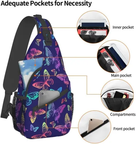 Vista 4 de Mochila bandolera unisex para hombres y mujeres, bolsa de pecho casual, mochila de hombro, mochila deportiva de viaje, senderismo