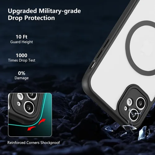 Vista 22 de RALEAVO Funda mate compatible con iPhone 12, delgada, translúcida, esmerilada, parte trasera de policarbonato, protección militar contra caídas