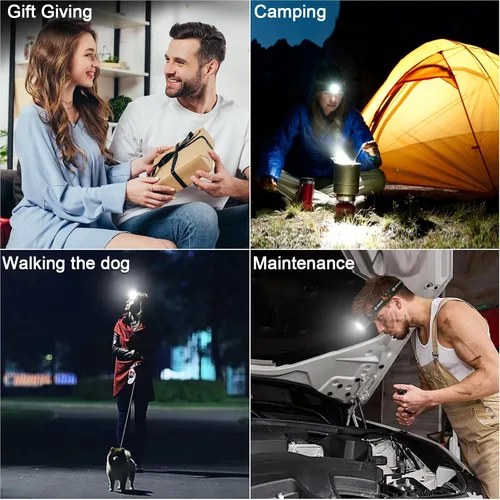 Vista 12 de Linterna frontal recargable 2 unidades, 8 LED, 2500 lúmenes, lámpara de cabeza ultraligera y brillante con sensor de movimiento, impermeable
