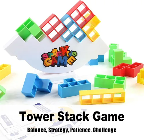 Vista 2 de Juego de Bloques de Equilibrio y Apilamiento de Ataque, Juegos de Mesa para 2 Jugadores+ Juegos Familiares, Juego de Fiesta de Viaje Familiar